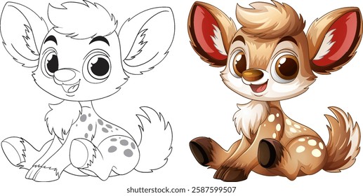 Cute cartoon deer with joyful expression and big eyes