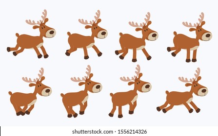 Cute Cartoon Deer. New Year Christmas Character Jumps Or Runs Gallop, Cycle For 2d Animation.