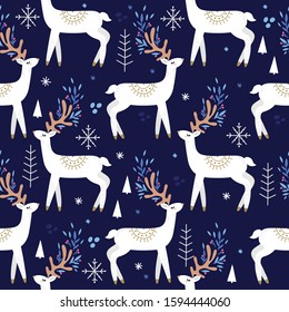 Cute cartoon deer seamless pattern, nursery background.