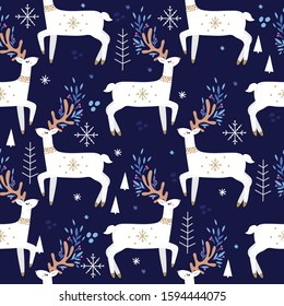 Cute cartoon deer seamless pattern, nursery background.