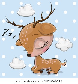 Cute Cartoon Deer is sleeping a on a blue background