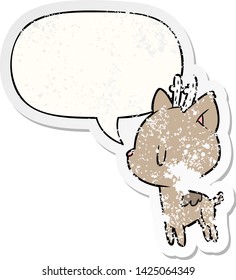 bonito ciervo de caricatura con burbuja de habla angustiado viejo pegatina