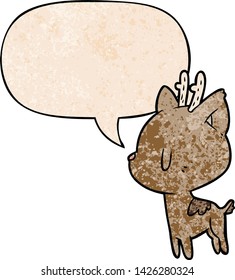 cute cartoon deer with speech bubble in retro texture style