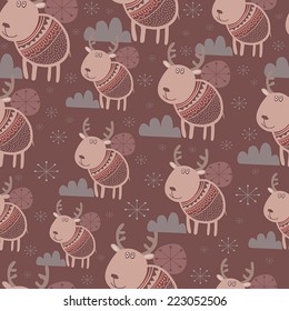 Cute cartoon deer in vector. Childish pattern in pastel colors. Christmas background 