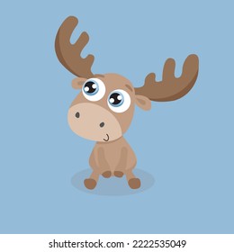 cute cartoon deer vector drawing on sky blue background