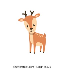 Cute cartoon deer vector illustration, simple flat design template.