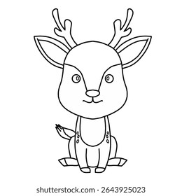 Cute cartoon deer vector illustration. Hand drawn kawaii deer outline