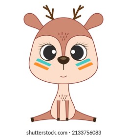 Cute cartoon deer. Woodland animals. Vector illustration.