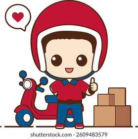Cute cartoon delivery driver with red helmet