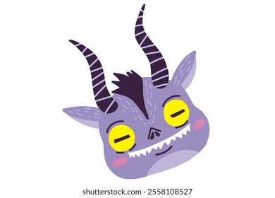 Cute cartoon demon. Hand drawn Christmas Krampus Goat devil illustration. Stock vector illustration isolated on white background.