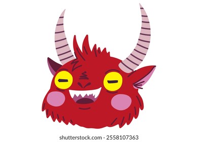 Cute cartoon demon. Krampus character. Hand drawn Christmas Krampus Goat devil illustration. Stock vector illustration isolated on white background.