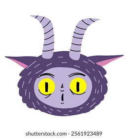 Cute cartoon demon. Krampus character. Hand drawn Christmas Krampus Goat devil illustration. Stock vector illustration isolated on white background.