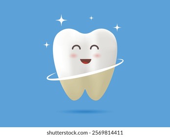 Cute cartoon dentist mascot, Teeth whitening oral health, 3D realistic tooth