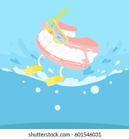 cute cartoon denture feel excited with surfing