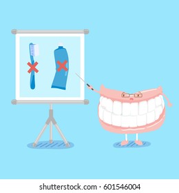 cute cartoon denture teach you not use brush and paste