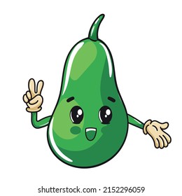 Cute cartoon design of a happy avocado, fruits and vegetables for kids