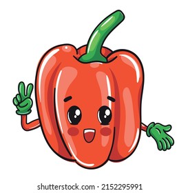 Cute cartoon design of a happy red bell pepper, vegetables for kids