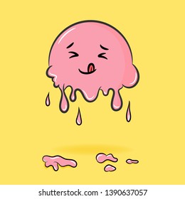 Cute cartoon design isolate on yellow background, Cute pink ice scream vector illustration. 