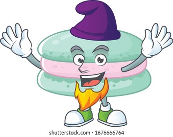 Cute cartoon design of vanilla blue macarons performed as an Elf