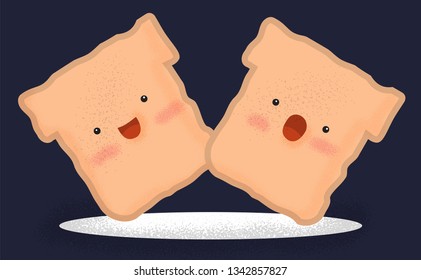 Cute Cartoon design.Fried egg and bread.breakfast cartoon.Colorful vector illustration in contemporary art style. Kawaii Modern flat color design.grain and noise texture.