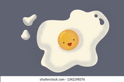 Cute Cartoon design.Fried egg.Colorful vector illustration in contemporary art style. Kawaii Modern flat color design.grain and noise texture.