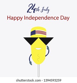 Cute cartoon design.Illustration of character with salute,smile and american flag band on head.concept for patriotism in America. Celebration of independence day and the 4th july for the United States