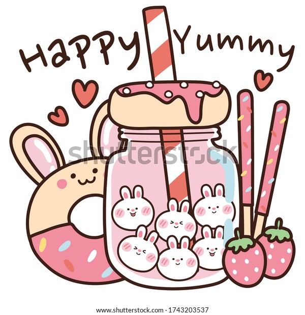 Cute Cartoon Dessert Happy Yummy Text Stock Vector (Royalty Free) 1743203537
