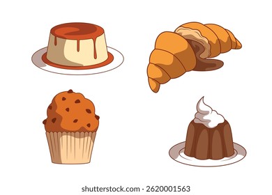 Coleção de Conjunto de Sobremesas de Desenho Animado Bonito