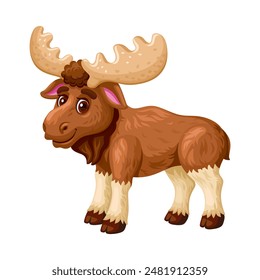 cute cartoon detailed moose on a white background. Forest animal.