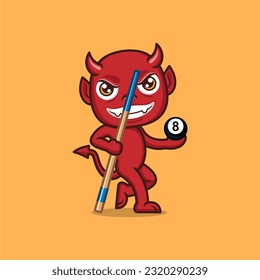 cute cartoon devil billiard sport