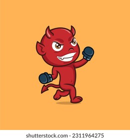 cute cartoon devil boxing fighter