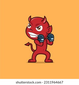 cute cartoon devil boxing fighter