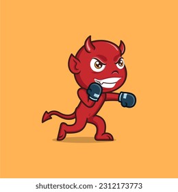 cute cartoon devil boxing fighter