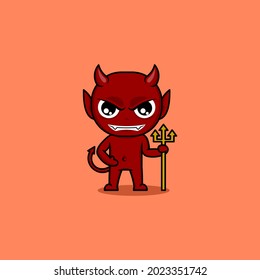 cute cartoon devil character carrying a trident. vector illustration for children's book .mascot or logo