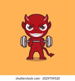 cute cartoon devil doing fitness or gym .vector illustration for mascot logo or sticker