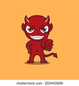 cute cartoon devil gives likes. for mascot logo or sticker