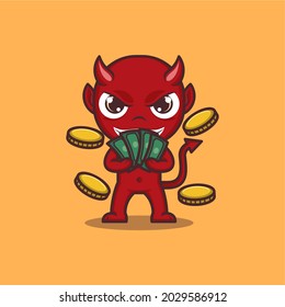 cute cartoon devil with money. for mascot logo or sticker