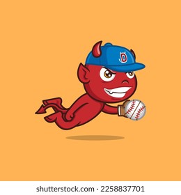 cute cartoon devil playing baseball