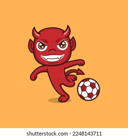 cute cartoon devil playing football