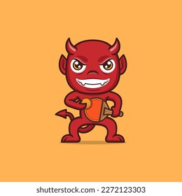 cute cartoon devil playing ping pong