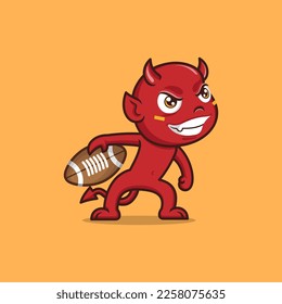 cute cartoon devil playing rugby
