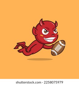 cute cartoon devil playing rugby