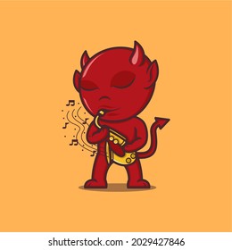 cute cartoon devil playing the sexophone. for mascot logo or sticker