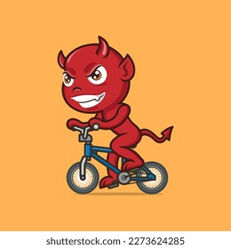 cute cartoon devil riding a racing bicycle