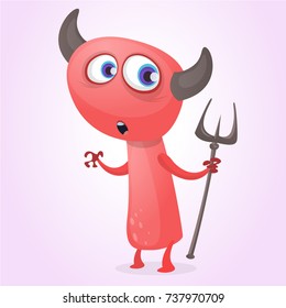 Cute cartoon devil with trident. Vector for Halloween party