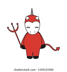 cute cartoon devil unicorn halloween vector illustration isolated on white background 