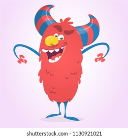 Cute cartoon devil. Vector illustration of funny red devil character for Halloween