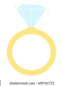 cute cartoon diamond engagement ring vector illustration isolated on white background
