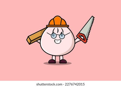 Dibujo curado Dim sum como personaje carpintero con sierra y madera en un diseño de estilo moderno y plano
