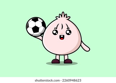 Dibujo lindo personaje de Dim sum jugando fútbol en ilustración de estilo caricatura plana
